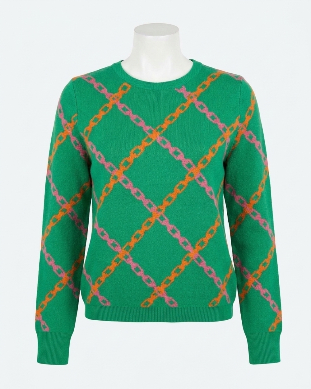 NEW THML haven chainlink sweater in leaf green, orange, shocking pink